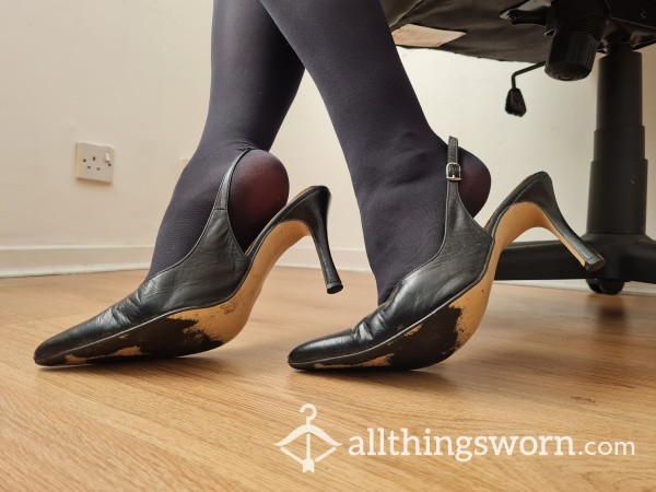 Slingback Leather Work Heels - Trashed Dirty Insoles