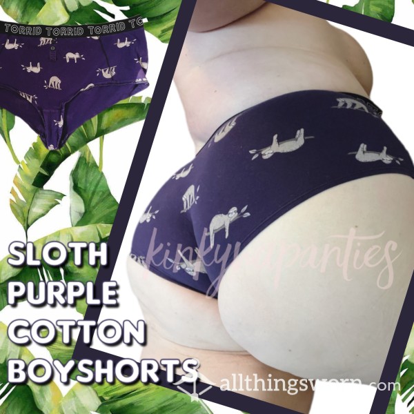 Sloths On Purple Cotton Boyshorts - Includes 48-hour Wear & U.S. Shipping