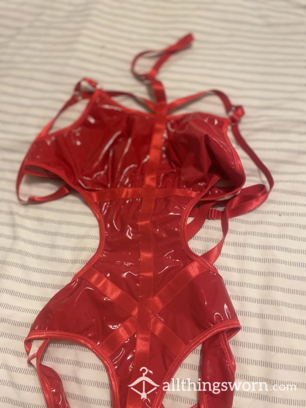 Slutty Red Pvc Teddy Bodysuit Size 16 . Comes With Pics And Access To A Drive Folder Of Choice
