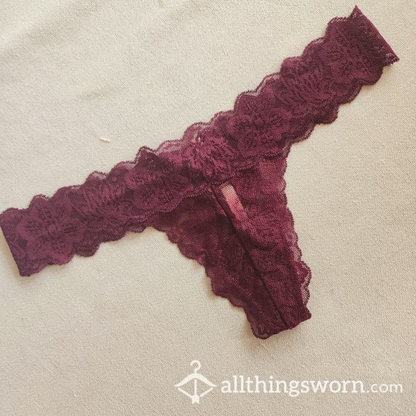 Small All Over Lace Maroon Thong