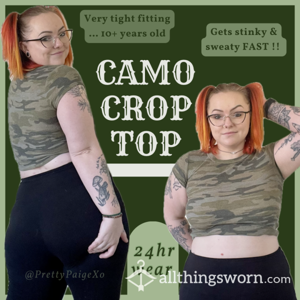 Camo Crop Top💚 TIGHT & Gets Really Stinky & Sweaty!! 🥵💦 24hr Wear 💚