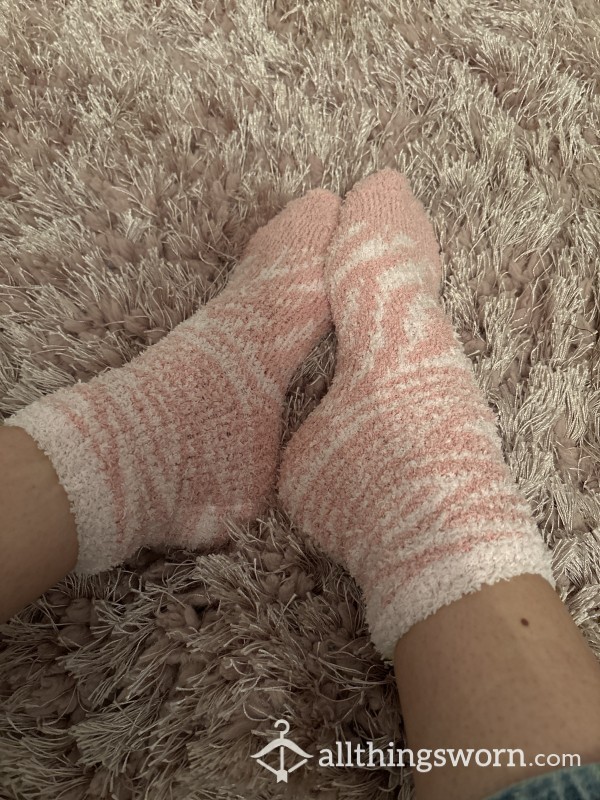 Worn Small Fluffy Pink Patterned Socks