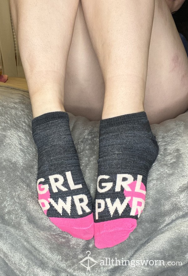 Small GRL PWR Grey And Pink Socks