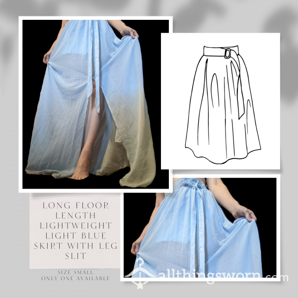 🧺📸☃️ Small ☃️ Long Floor Length ☃️ Lightweight ☃️ Sheer Light Blue Skirt With Leg Slit ☃️