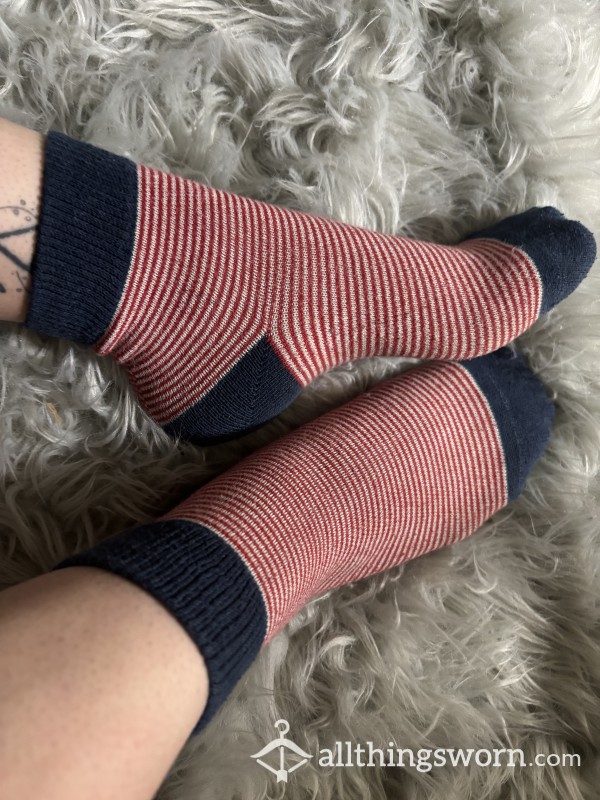 Small Striped Red And White Socks For You