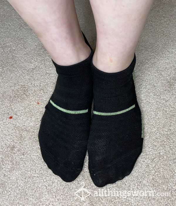 Small Well-Worn Black And Green Workout/Athletic Style Socks