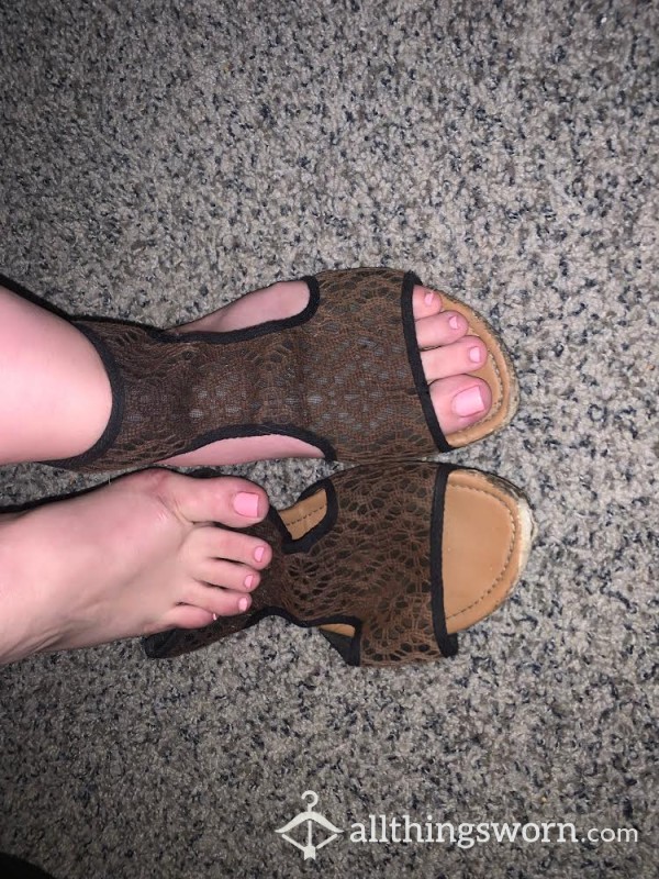 Well Loved Black And Brown Lace Sandals
