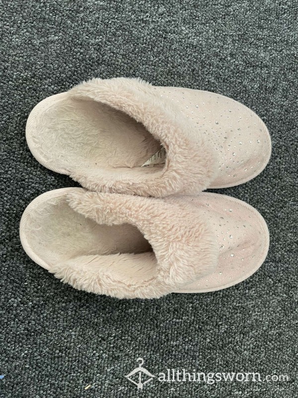 Smelly Well Worn Slippers With Visible Heel And Toe Print