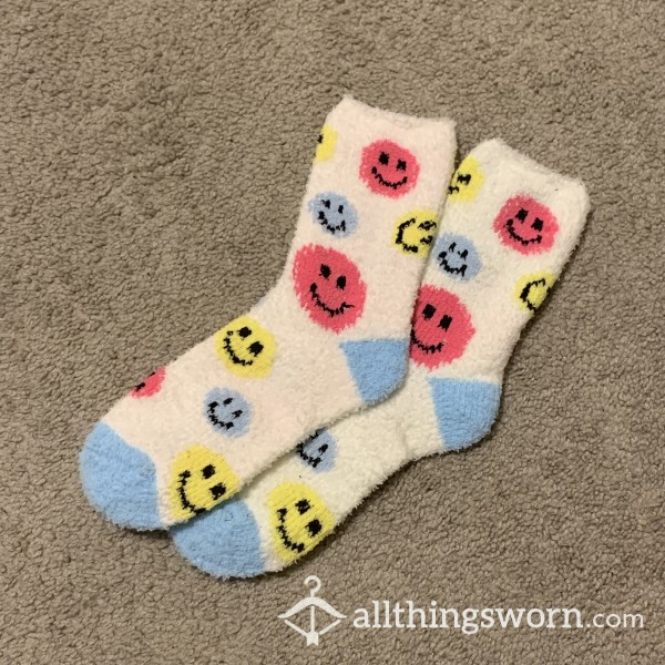Smiley Face Fuzzy Socks 48 Hour Wear