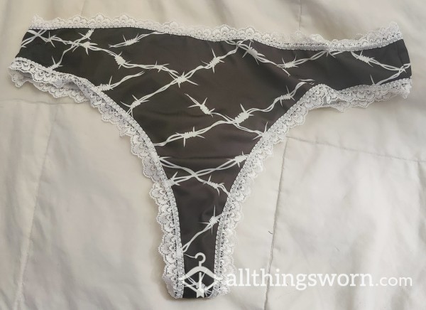 Smooth Lace-Trimmed Barbed Wire Thong Panty