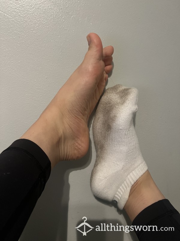 Sneak Peak Of Feet With Sweaty Worn Socks
