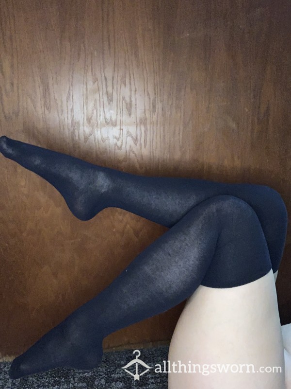 Navy Blue Cotton Thigh High Stockings