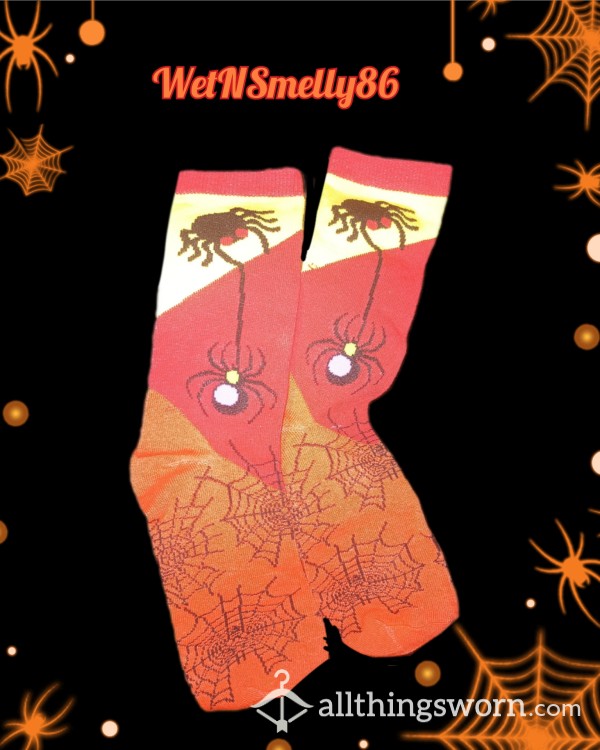Socks Red/Orange Spooky Spiders