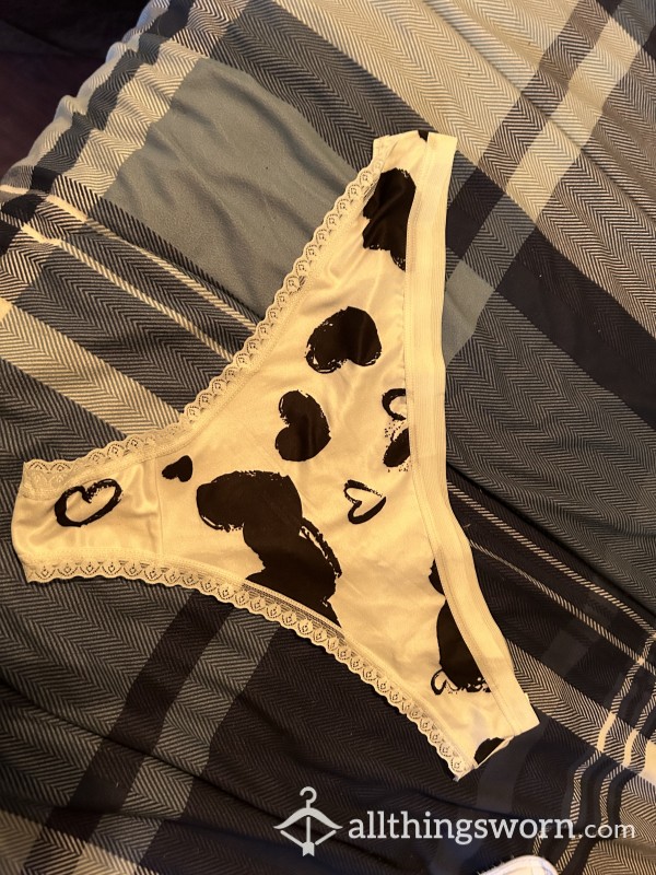 Soft Black And White Heart Thong