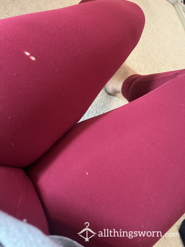 Soft Dark Red Gym Pants With Holes Worn Without Panties