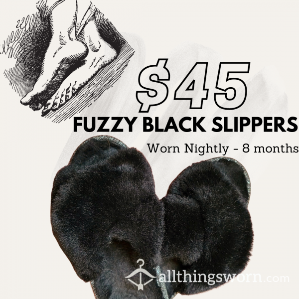 Soft Faux Fur Fuzzy Black Open-Toe Slippers