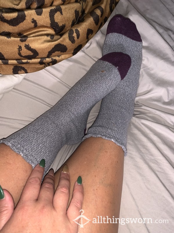 Soft Grey And Purple Tall Socks