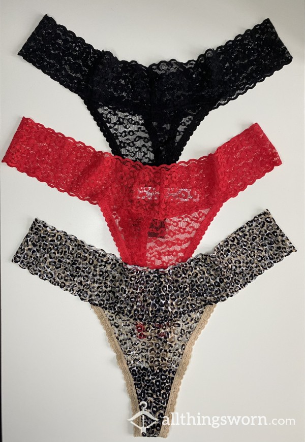 Soft Lace Thongs ❤️ Red 🖤 Black 🐆 Leopard Print *48 Hr Wear*