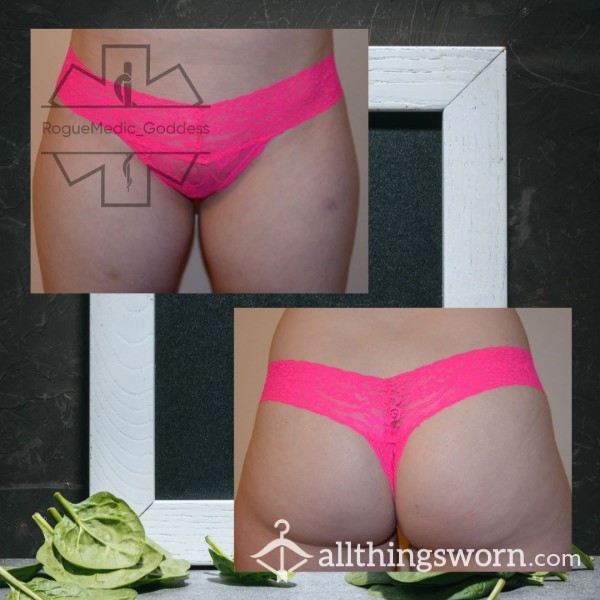 Soft Neon Pink Lace Thong - Medium