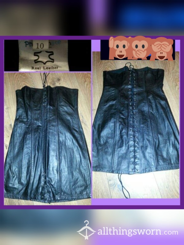 SOFT REAL LEATHER CORSET STYLE LACE UP DRESS. SZ 10. Perfect For A Sexy Night Out.