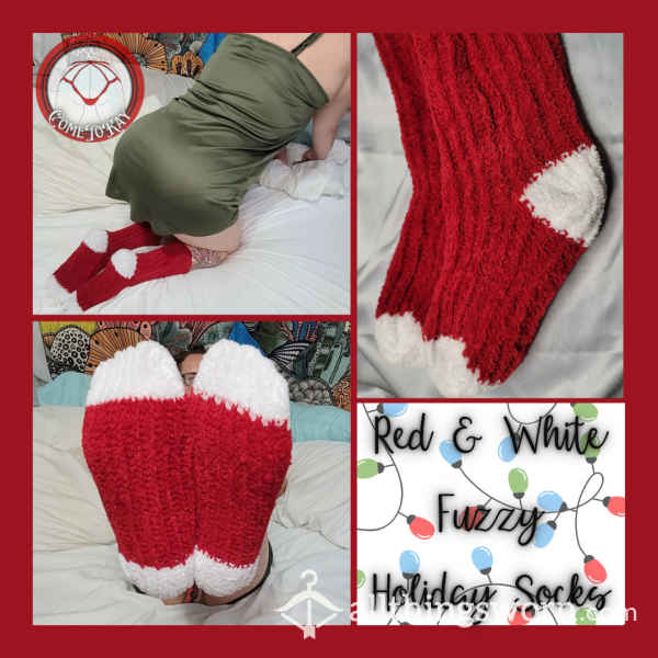 Soft Red & White Fluffy Holiday Socks