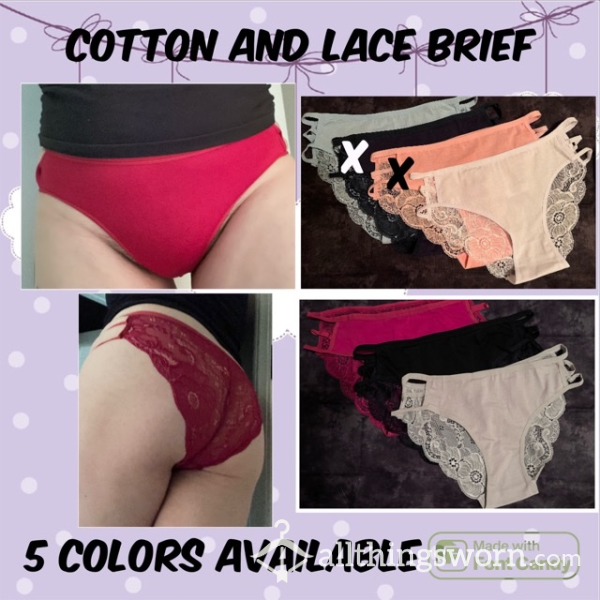 Solid Cotton And Lace Full Back Undies With Side Slits - 5 Colors Available