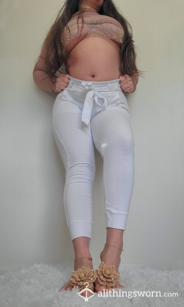 ***SOLD***Solid White Cotton Joggers (See Through)