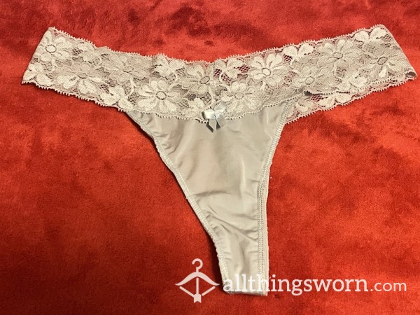 Spandex Thong With Lace Waistband And Bow