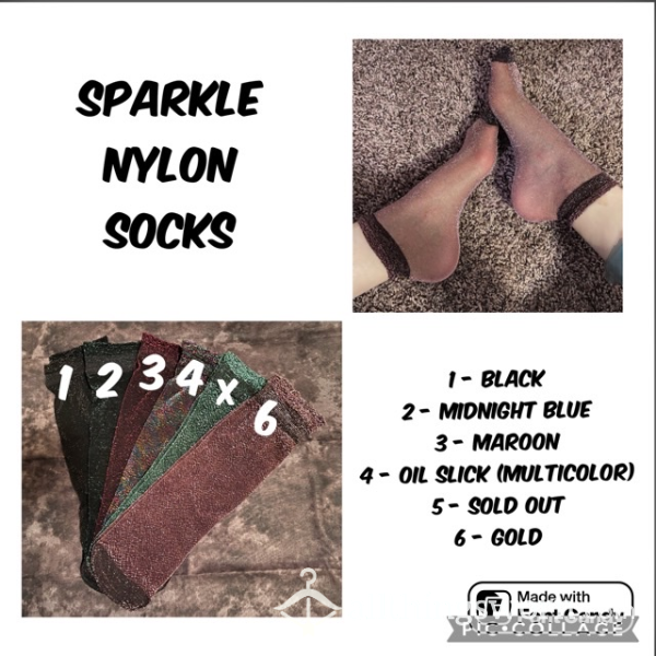 Sparkle Nylon Socks - 5 Colors Avails. - Large Feet Size W US11
