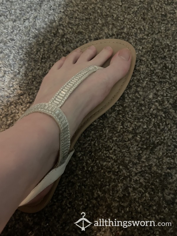 Sparkling White And Fo Leather Strap Oh Flats
