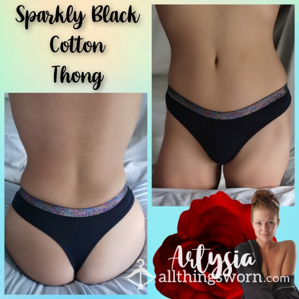 Sparkly Black Cotton Thong