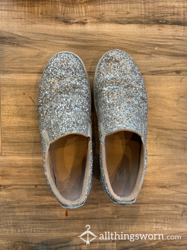 Special Sparkly Silver Slip Ons!! Super Used UK Size 6