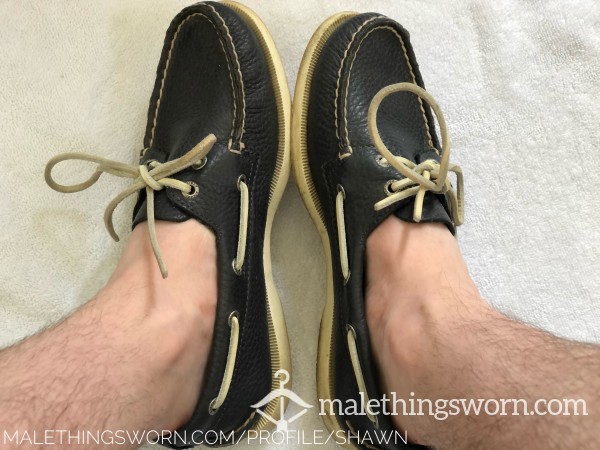 SPERRY TOPSIDER BOAT SHOES - SIZE 7.5 US - NAVY - WELL-WORN