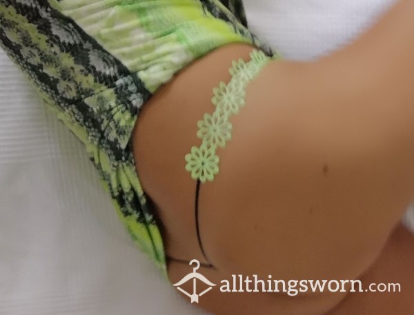 Spicy Neon Green Flower Open Crotch Gstring