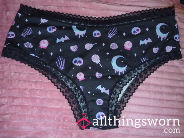 Spooky Black With Pastel Pinks And Blue Motifs Halloween Panties