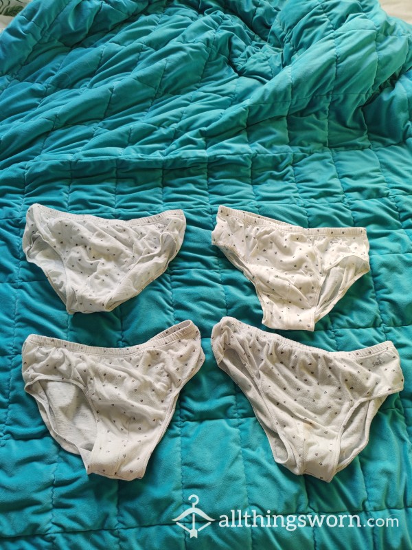 Well Worn White Panties, Worn During My 12 Hour Shift At The Hospital Size 10 (Small-Medium)