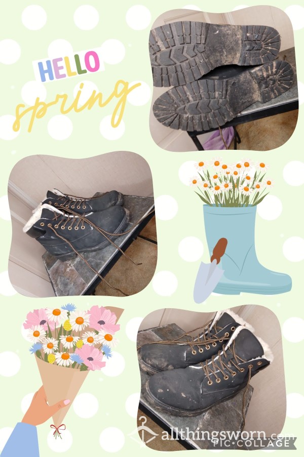 Spring Is Here!💐 It's Time To Start Gardening! 2 Year Old Gardening Boots, Size 9 [Womens US] Faux Fur Lined Insoles, Worn Barefoots
