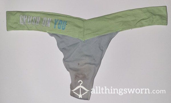 Stained "Crush On You" Green/blue Thong