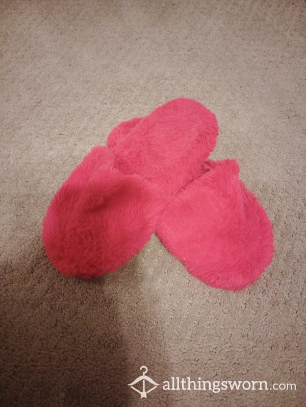 Stinky Hot Pink Fuzzy Slippers