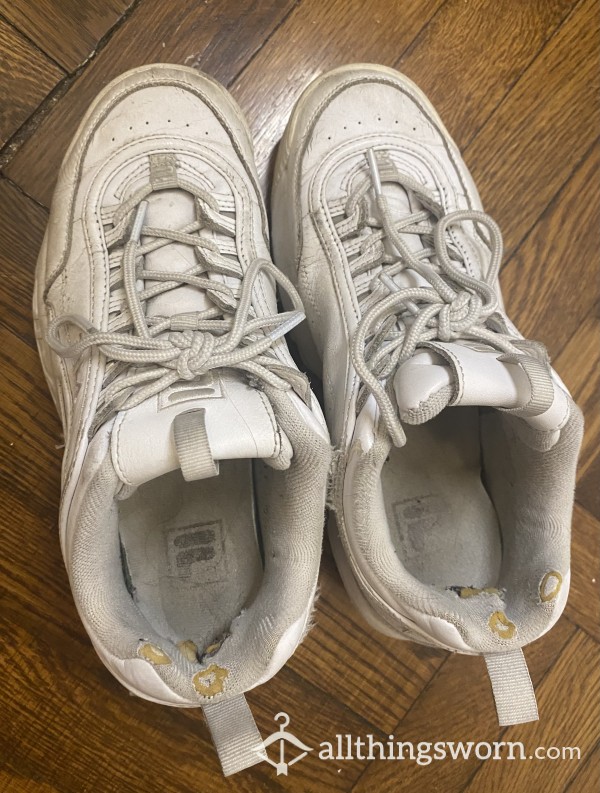 Stinky, Smelly, Beat Up White Fila Sneakers