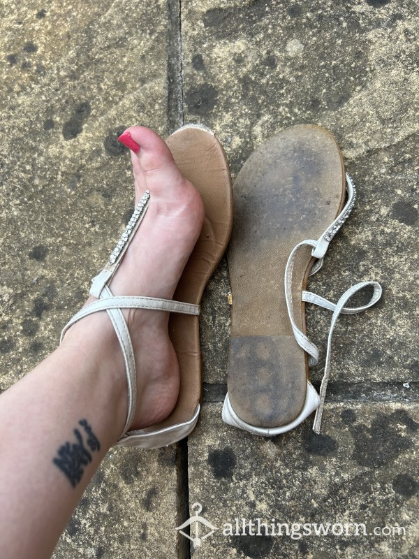 SOLDStinky White Sandals UK 5 Well Worn Flats
