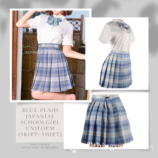 🛒🖼️☃️Stock Photo☃️ Cotton / Polyester Blend ☃️Japanese Schoolgirl Uniform ☃️I Used To Be In Japan ☺️☃️ White Top + Plaid Skirt + Bow Tie Bundle Set ☃️ Additional Photos Included In Listing ☃️