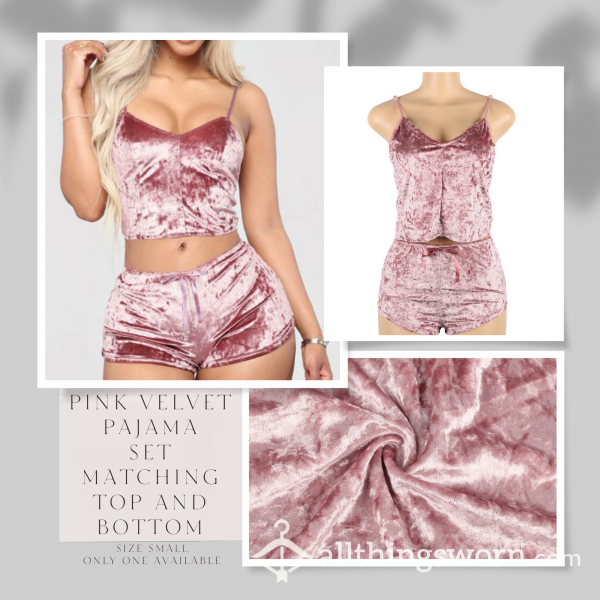 🛒🖼️☃️Stock Photo Used ☃️ Size Small ☃️ Only One Available ☃️ Pink Velvet Top And Matching Bottoms Pajama Bundle ☃️ Additional Photos Included In Listing ☃️