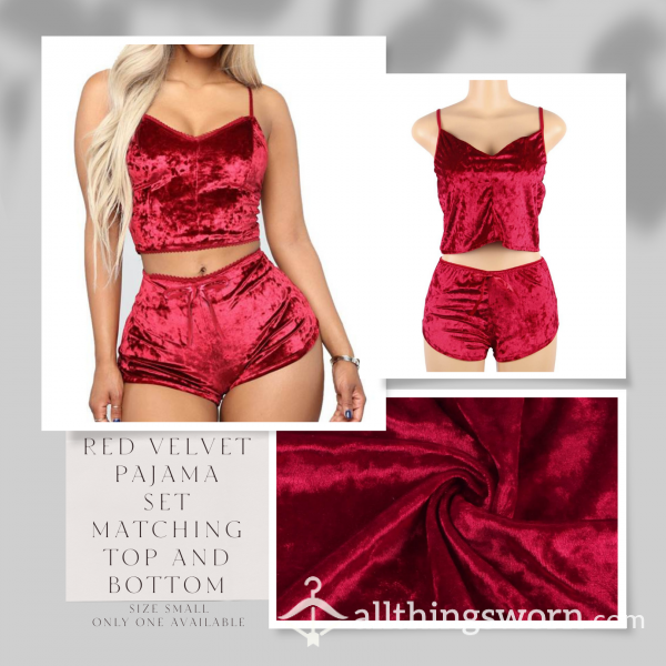 🛒🖼️☃️ Stock Photo Used ☃️ Size Small ☃️ Only One Available ☃️ Red Velvet Top And Matching Bottom Bundle Set ☃️ Additional Photos Included In Listing ☃️