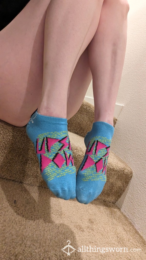 Stranger Things Blue Ankle Socks - Old And Worn