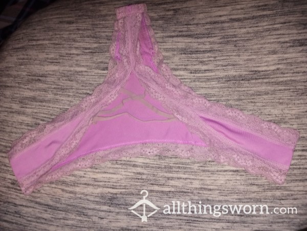 STRAPPING Pink Half Lace/ Half Cotton Thong Well Worn