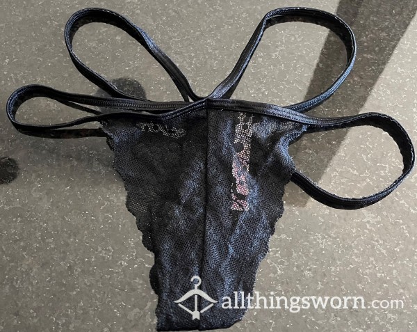 Strappy Black Lace Thong - PINK Brand - Size Small