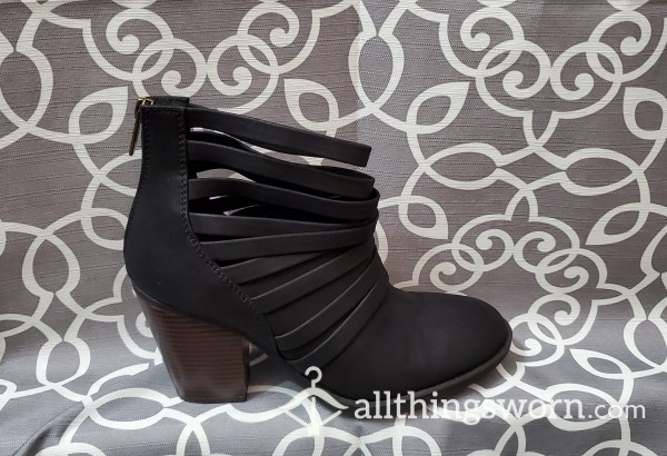 Strappy Black Suede Booties - Size 9