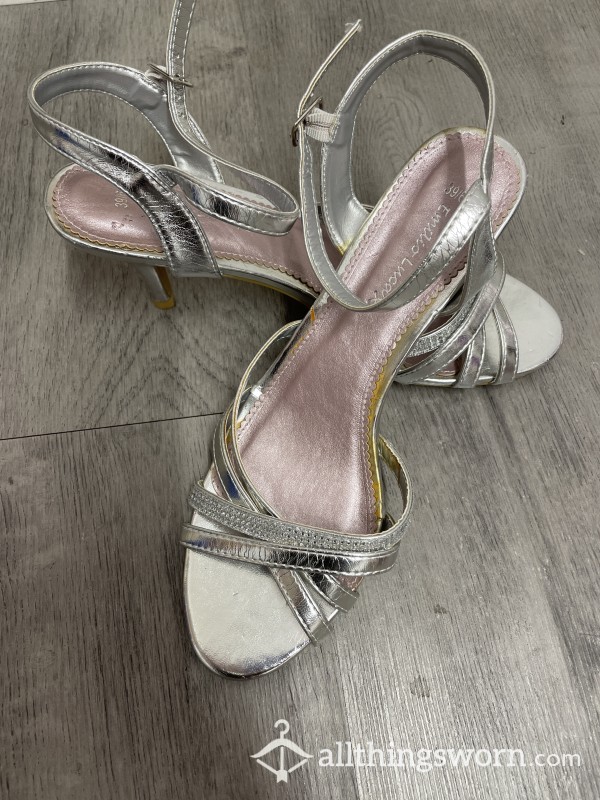 Strappy Silver Heels Size 6