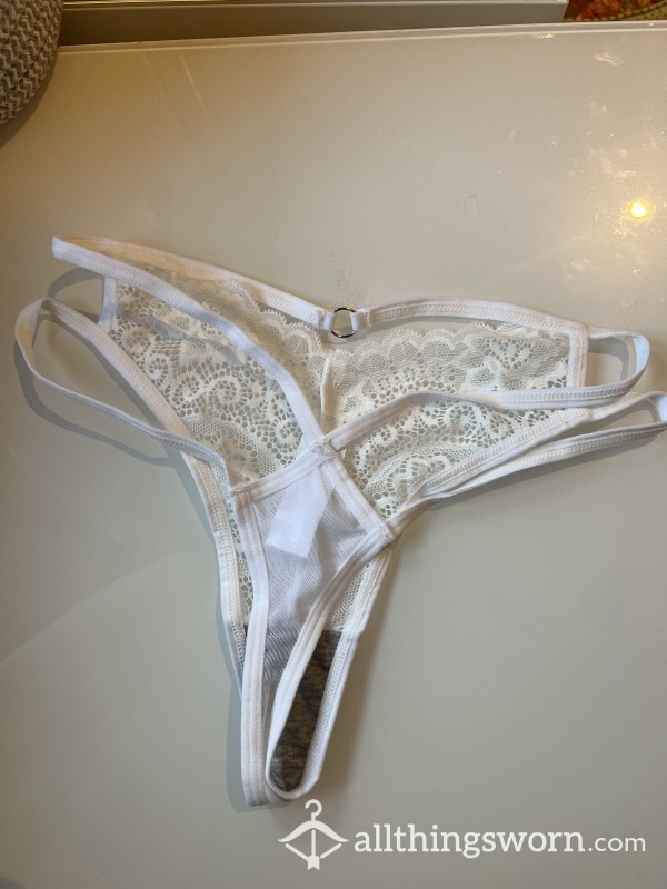 Strappy White Lace Thong